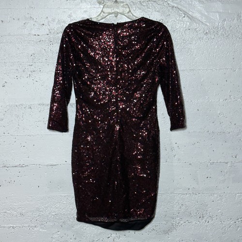 Express Women’s Red Black Sequins V-Neck 3/4 Sleeve Lined Mini Dress Size 6 - Picture 2 of 7