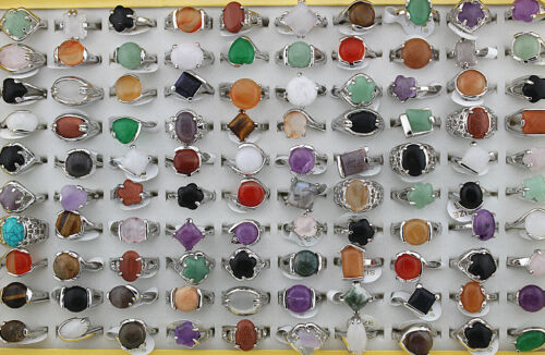 Wholesale Lots 40pcs Mixed Fashion Jewelry Assorted Natural Stone Women Rings - Picture 1 of 3