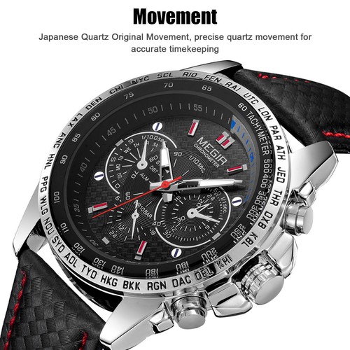 MEGIR Waterproof Men Military Quartz Stainless Steel Leather Analog Sports Watch - Picture 3 of 12