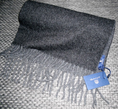 GANT - SCHAL WOLLSCHAL FRANSEN - TWO FACE WOVEN SCARF - 100 % WOLLE - GRAU - NEU - Bild 2 von 12