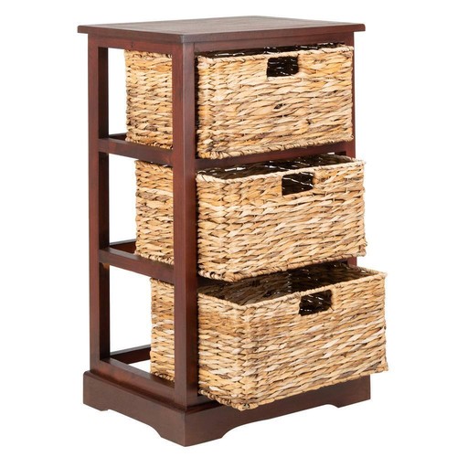 SAFAVIEH End Table 29.5"x17.3"x13.4" w/ Storage Wicker Bin Rectangle Wood Cherry - Picture 6 of 11