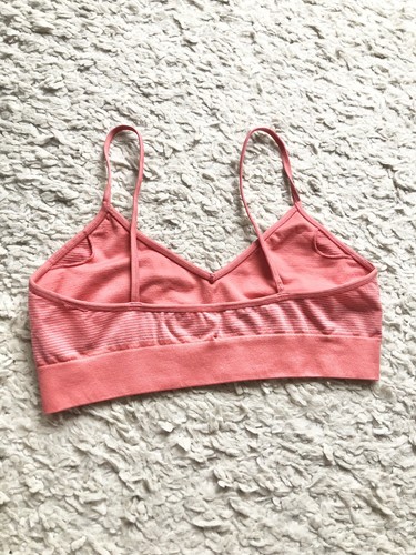 Calvin Klein Streifen Sport-BH Crop Top Bustier Bralette Gym Jogging M Rosa Weiß - Bild 3 von 6