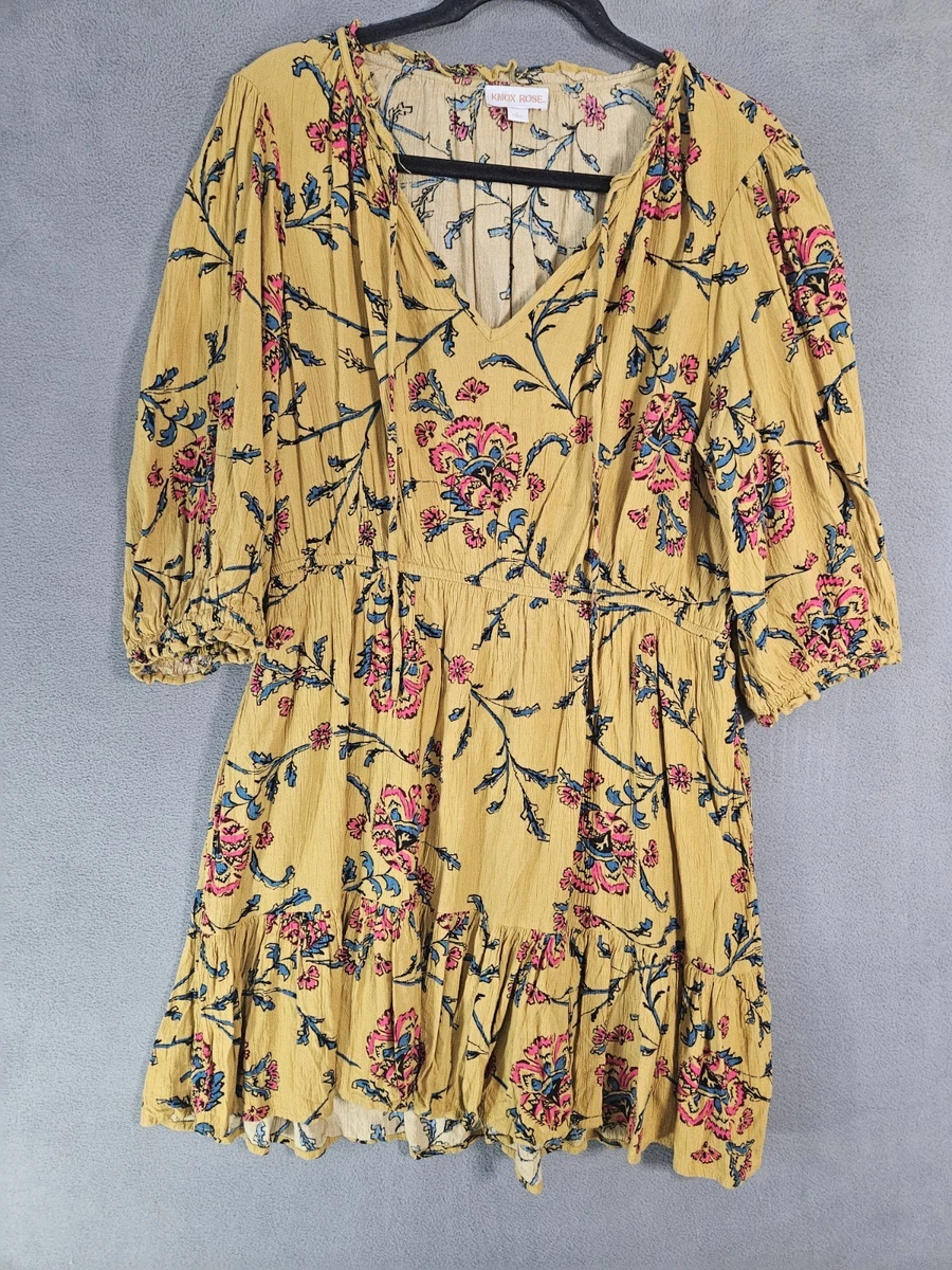 Robe Knox Rose Imprimé Floral Manches 3/4 Bordure Crochet – Neuve Taille XS