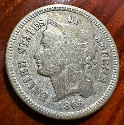 1865 Liberty 3 Cent Nickel coin Three Cents Philadelphia very fine scratches - Picture 7 of 9