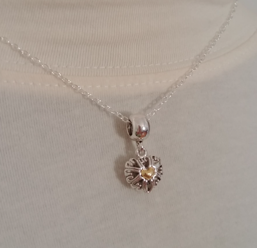 Pandora Sterling Silver Filled Love Gold Heart Charm Pendant Bead Necklace 18" - Picture 20 of 24