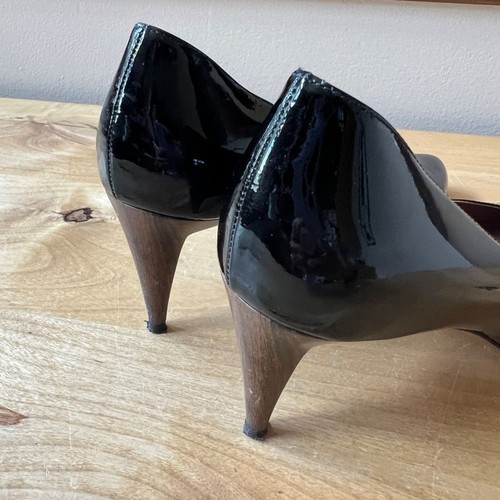 TACONES SPORTMAX 40-9 NEGRO CHAROL MADERA TACÓN CARRERA CLÁSICO CHIC - Imagen 7 de 12