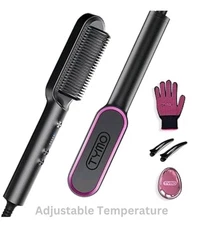 TYMO Ring Hair Straightener Comb Brush 5 Temps Fast Heat Dual Voltage Black New