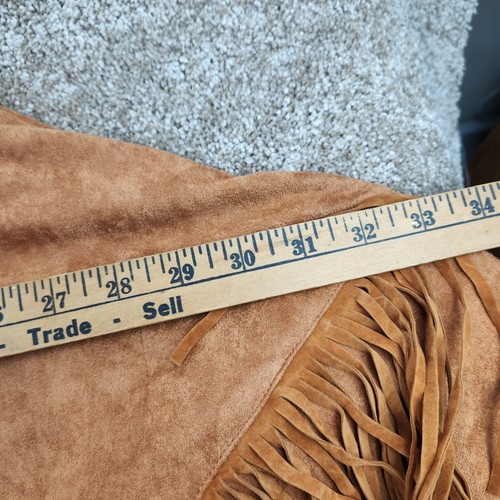 PONCHO/SHAWL FAUX SUEDE WRAP W LASER CUT GRAPHIC FRINGED Western Native American - Picture 3 of 7
