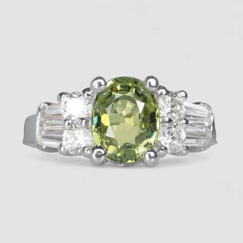 Anillos enchapados en oro blanco de plata de ley 925 ovalados de turmalina verde lima de 1,10 quilates - Imagen 2 de 9