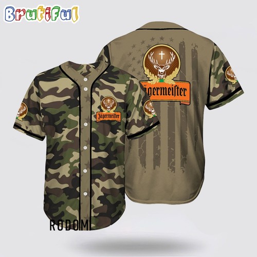Baseball Trikot Camouflage grün braun Jägermeister Sunny Shirt - Bild 1 von 2