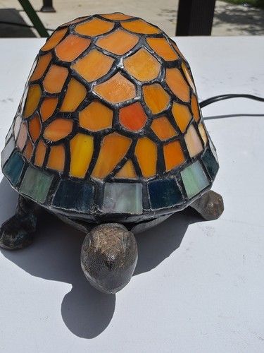 Vintage Tiffany Style Stained Glass Mosaic Turtle Table Desk Lamp Cottage Core - Picture 2 of 8