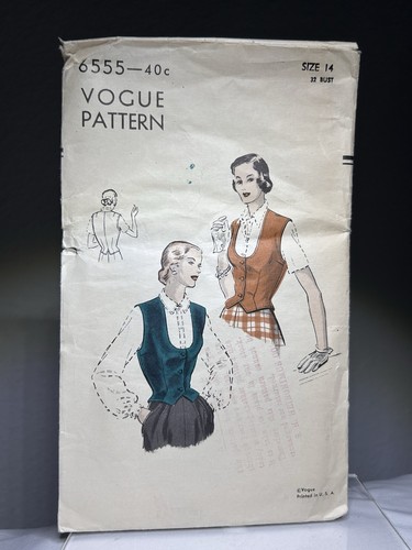 Vintage Vogue Weste Weste Schnittmuster ~ 6555 ~ Größe 14 Brustweite 32 ~ komplett