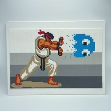 Street Fighter Ryu Perler Bead Art 8 Bit Pixel Wall Decor Framed Games 24x18