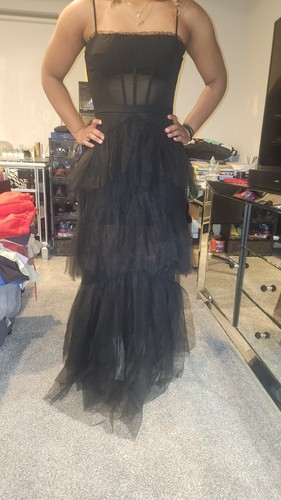NEW BCBGMAXAZRIA Black Corset Tulle Gown Ruffled Maxi Dress Black Size 12 Prom