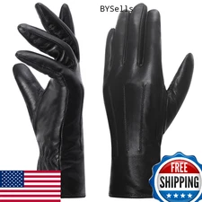 Harssidanzar Women's Black Leather Gloves Winter Touchscreen Fleece Lined XS