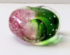 Art Glass Heart Paperweight, Green and Pink WIth Bubbles, 3 Inches High — photo 6