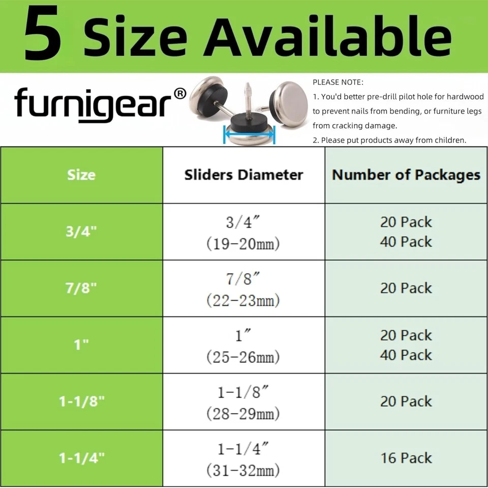 Dia Nail On Furniture Glides for Chairs, Tables - Nickel Base Cushioned Furni... - Image 4 of 4