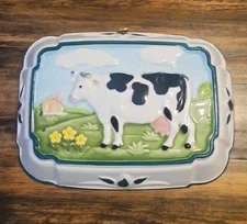 Vtg. Ceramic Jello Mold Cow & Farm Design Embossed Wall Hanging