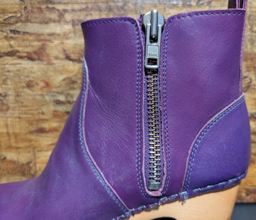 Swedish Hasbeens Purple Zip It Emy Clog Bootie Wood Heel Leather EU 39 US 9 - Picture 8 of 19