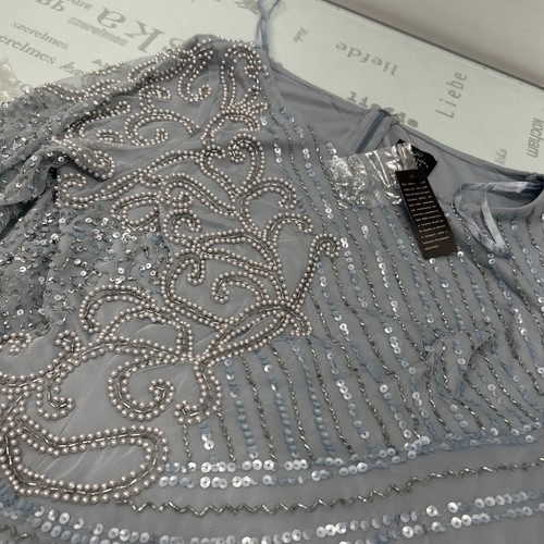 Adrianna Papell Women's Beaded Long Gown, Light Blue Heather, 12,New. - Picture 4 of 4