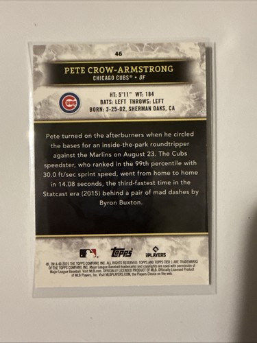 Béisbol Topps Tier One 2025 Pete Crow-Armstrong #46 lámina roja/25 - Imagen 2 de 2