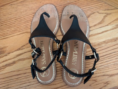 New In Box Sam & Libby Women’s Size 7 Beautiful Black Thong Sandal - Picture 2 of 6