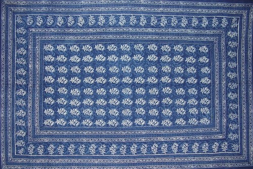 Block Print Cotton Tablecloth 88" x 58" Indigo Blue - Picture 2 of 2