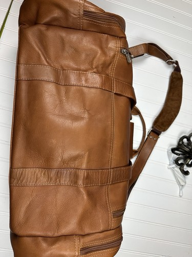 PIEL 23" Saddle Leather Gym Travel Duffel Bag With Pockets Genuine Leather - Picture 20 of 24