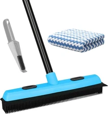 Rubber Broom Carpet Rake for Pet Hair Removal, 51" Long Handle