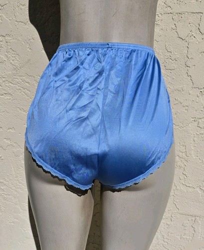 Vanity Fair Vintage Blu Raso Casa Pantaloncini Nylon Lucido Bikini Mutandine Gamba Alta 6 - Foto 4 di 9