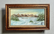 ⭕️ HAROLD COX 1975 ORIGINAL OIL PAINTING SNOW LANDSCAPE 30x15 FRAMED