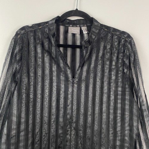 Chicos Travelers Sheer Mesh Jacket Size 2 US Large Black 3/4 Sleeves - Picture 2 of 9