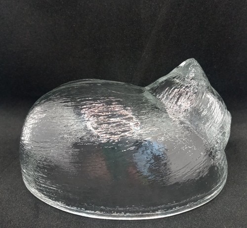Vintage Indiana Glas schlafende Katze auf Nest klar Süßigkeiten Schale 5" Höhe x 7" L - Bild 6 von 11