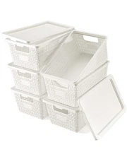 Plastic Storage Baskets with Lids – Stackable Storage Bins with Lids for Pant...