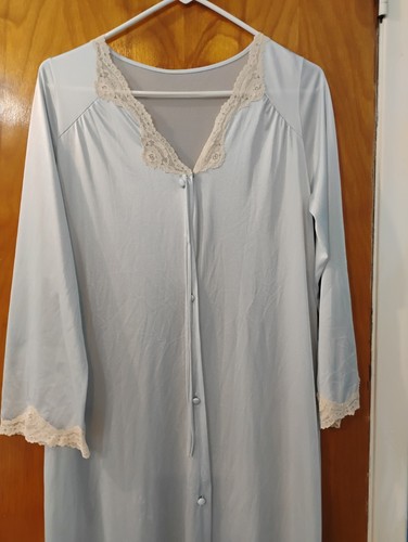 Vintage Silky Blue Nylon Lacey Long Lingerie Robe Small - Picture 2 of 5