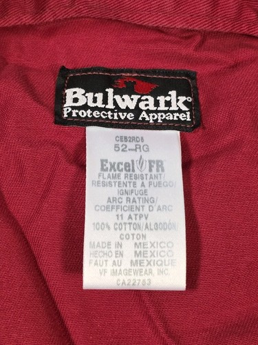 Bulwark FR Protective Apparel Mens 52 Flame Resistant Coveralls Red Construction - Picture 7 of 7