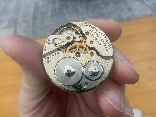 ANTIQUE 1910 HAMILTON 16s 17j 975 MODEL 1 Hunting Pocket Watch Movement RUNS