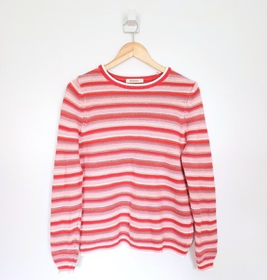 Woolovers Pullover Größe S Damen Wolle rot rosa Streifenmuster Häkel Strick