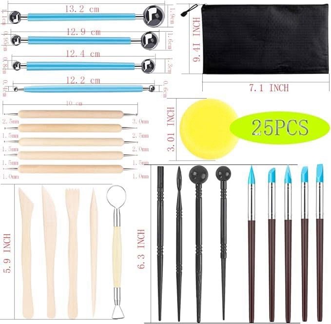 25 Polymer Clay Ceramic Pottery Tools Carving Sculpting Ball Stylus Dotting kit
