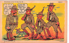 c1940's Military Postcard, WWII Comic Linen, Humorous Patriotic Soldier Era