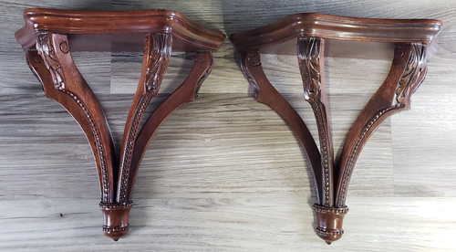VTG ARDHA Set of 2 Georgian Serpentine Style Mahogany Wall Shelf Display Sconces