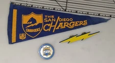 Vintage San Diego Chargers Miniature Pennant, 50th Anniversary 2009 & Bolt Pins