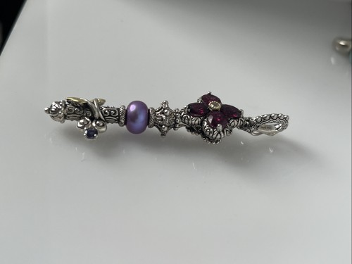 Barbara Bixby Granate Iolita, Perla Oro 18k Y Plata Cruz Colgante 2.5" 2a - Imagen 2 de 6