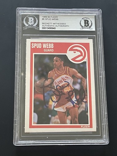 1989 90 Fleer SPUD WEBB Signed Auto Signed Card #6 Beckett BAS Witness Slabbed