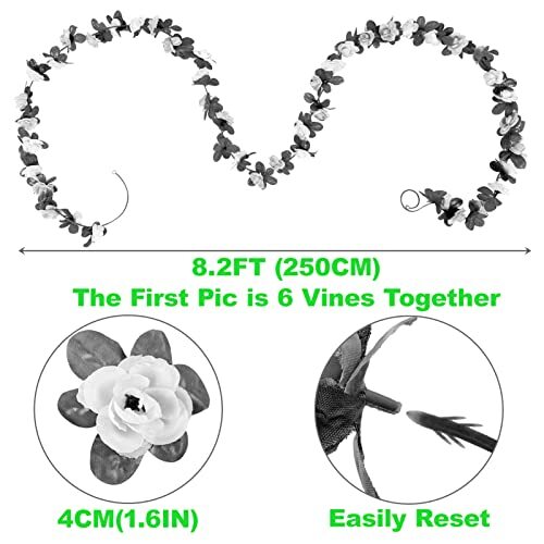 PONKING 8 Pcs 66FT Flower Garland, Artificial Rose  Assorted Colors , Sizes  - Picture 7 of 139