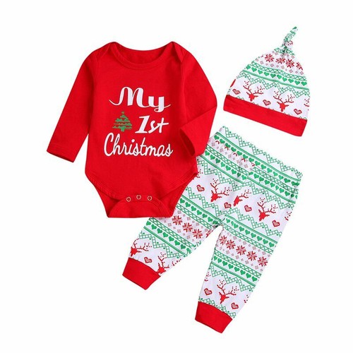 Newborn Infant Baby Girl Boy Christmas Clothes Jumpsuit Romper +Pants Outfits - Bild 25 von 36