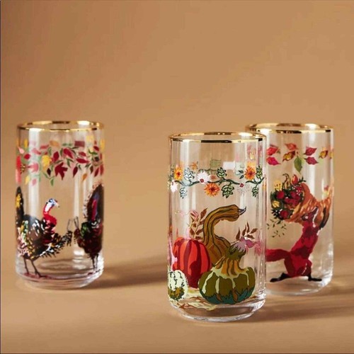 Anthropologie Inslee Fariss Autumn Bounty Juice Glass~Fox~NEW! - Picture 2 of 4
