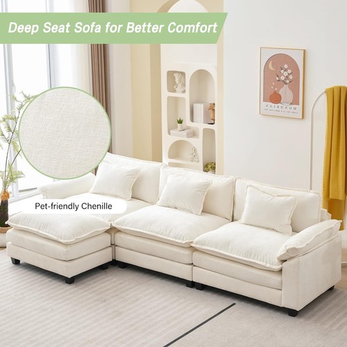 Sectional Sofa Comfy Deep Couch Sofa Set for Living Room with Pillows Ottoman - Picture 31 of 32