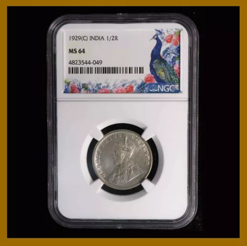 British India 1/2 Rupee, 1929 (C) Calcutta NGC MS 64 King George V 4823544-049