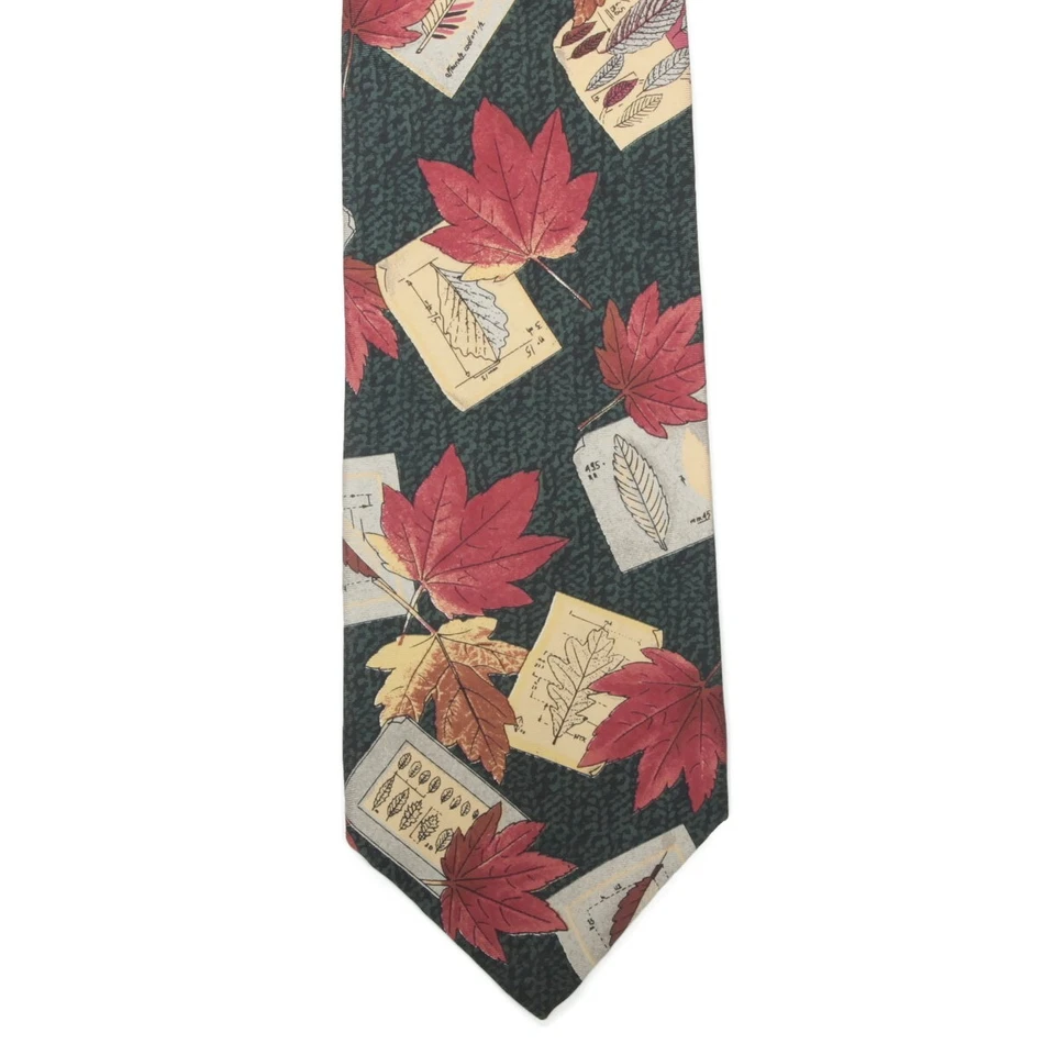 STRUCTURE Autumn Leaf Fall Green Harvest Men's Silk Neck Tie - Image 3 of 4